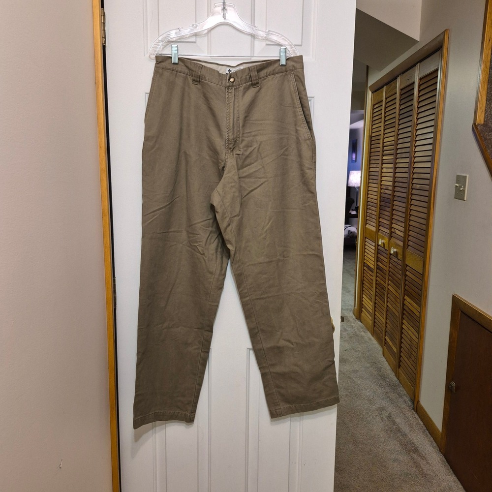 Columbia Mens 36x30 Khaki Brown Cotton Canvas Utility Pants AM8142 Straight Leg